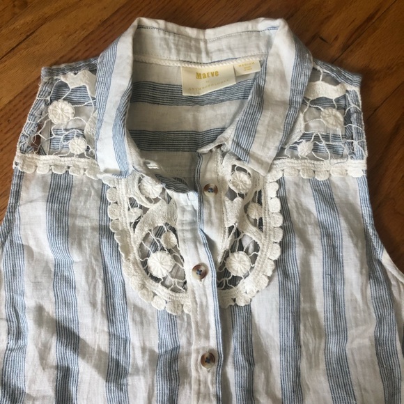 Maeve Anthropologie Linen Crochet Blouse Medium - Picture 2 of 3